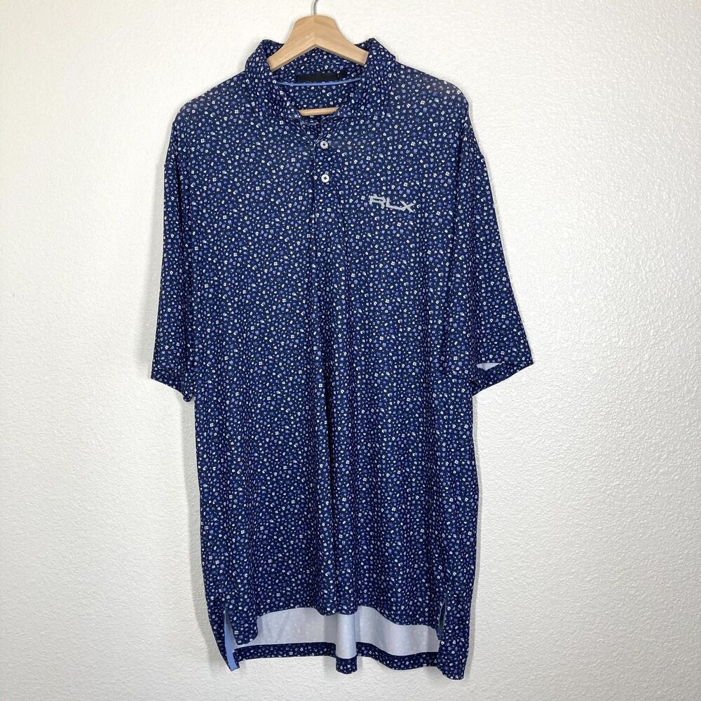 RLX Ralph Lauren Polo Shirt Mens Extra Large Navy Blue Floral Golf Performance